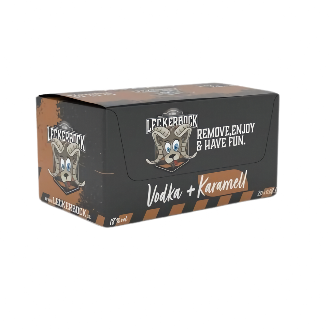 Leckerbock Vodka+Karamell Partybox mit 20 Klopfern